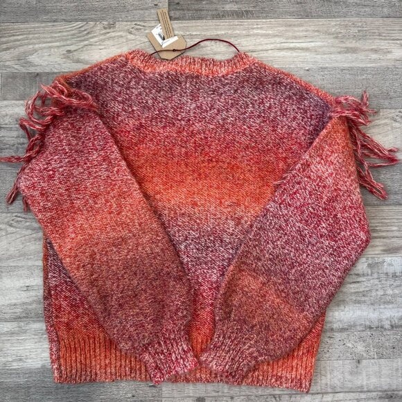Frye + Co NWT wool blend space dyed  ombre fringe womens sweater size medium I43 - Picture 3 of 11